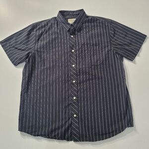 American Rag Men's Black with White Pinstripe Short Sleeve Collared Button Down